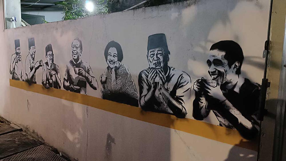 Mural 7 Presiden Indonesia Soekarno Soeharto BJ Habibie Gus Dur Megawati Susilo Bambang Yudoyono Joko Widodo