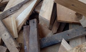 Wooden planks pile high, raw and unpolished