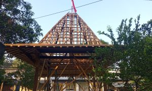 Wooden roof frame under construction