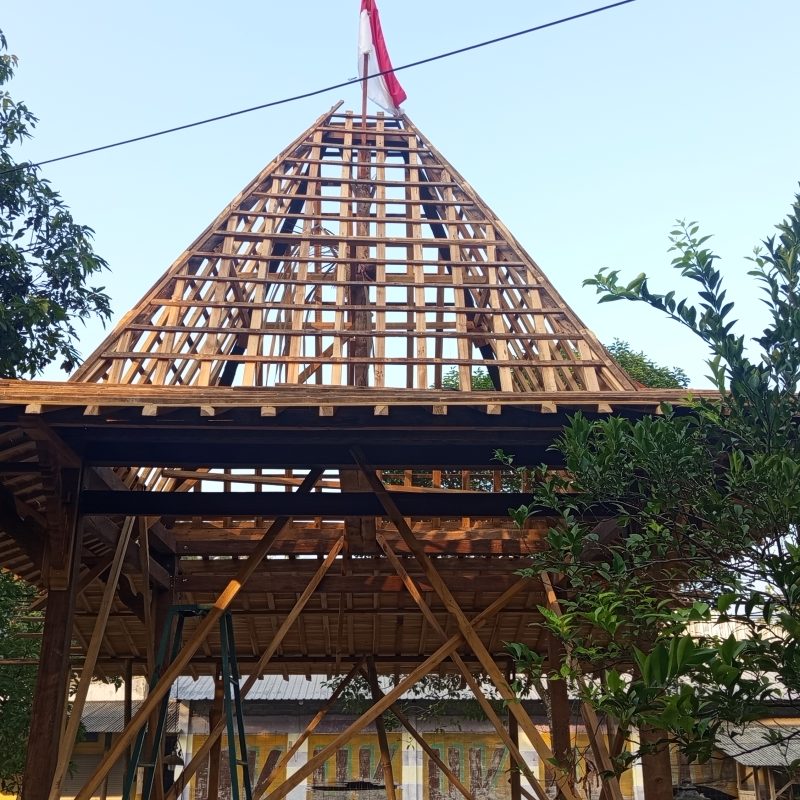 Wooden roof frame under construction