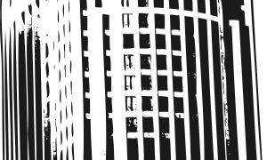Modern Skyscraper Building, Urban Architecture, Black and White Illustration