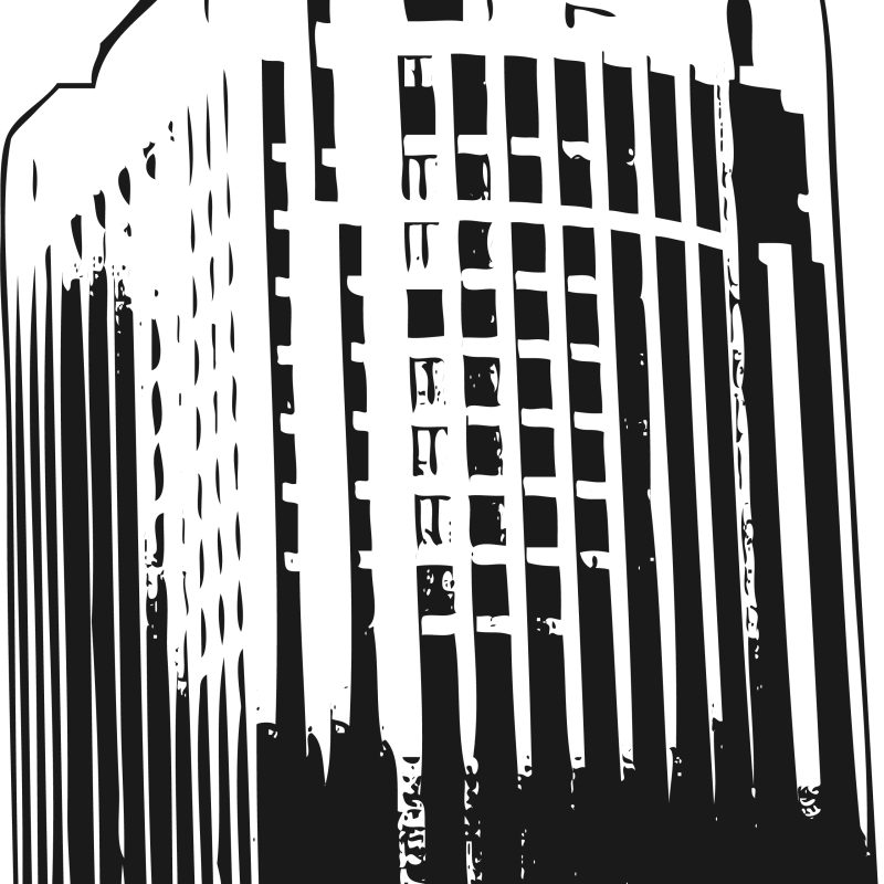 Modern Skyscraper Building, Urban Architecture, Black and White Illustration