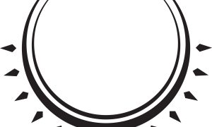 Stylized graphic element featuring a circular frame with radiating sun rays. Simple, modern, and versatile design in black and white.
