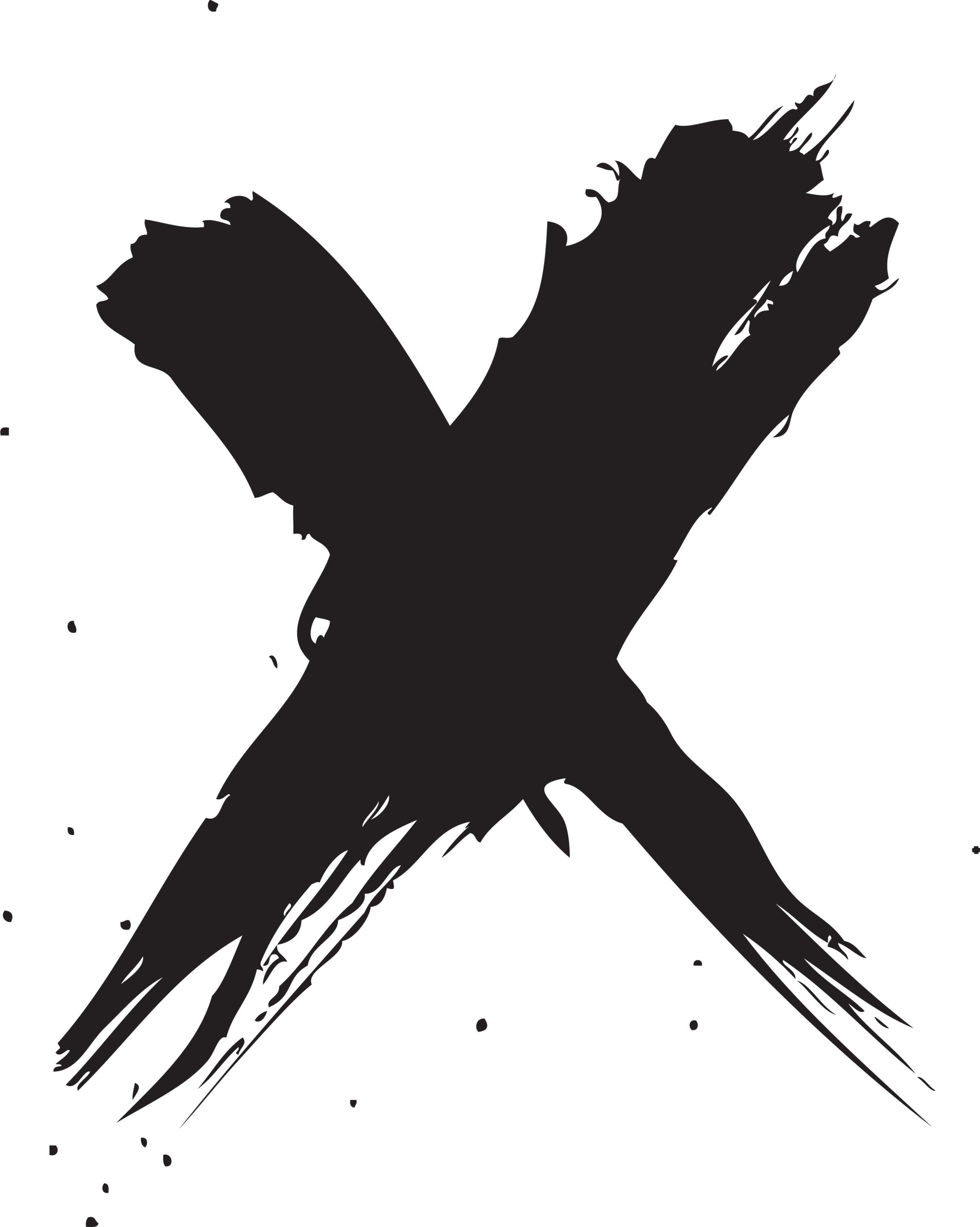 Black Ink Brush Stroke X Mark on White Background