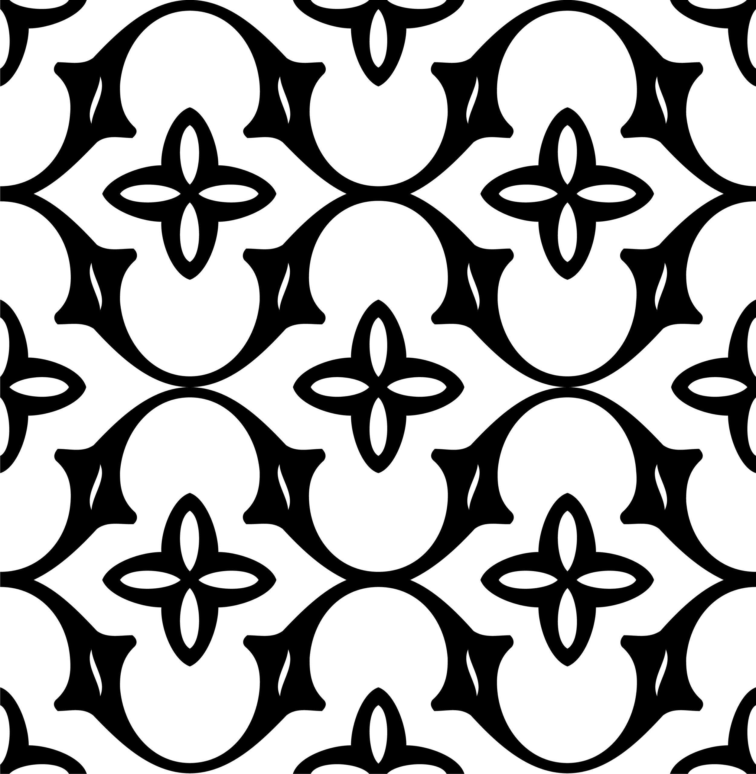 Seamless Black and White Geometric Pattern, Ornate Floral Motif