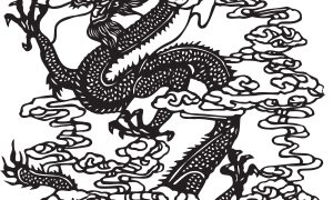 Traditional Chinese Dragon Silhouette with Clouds
