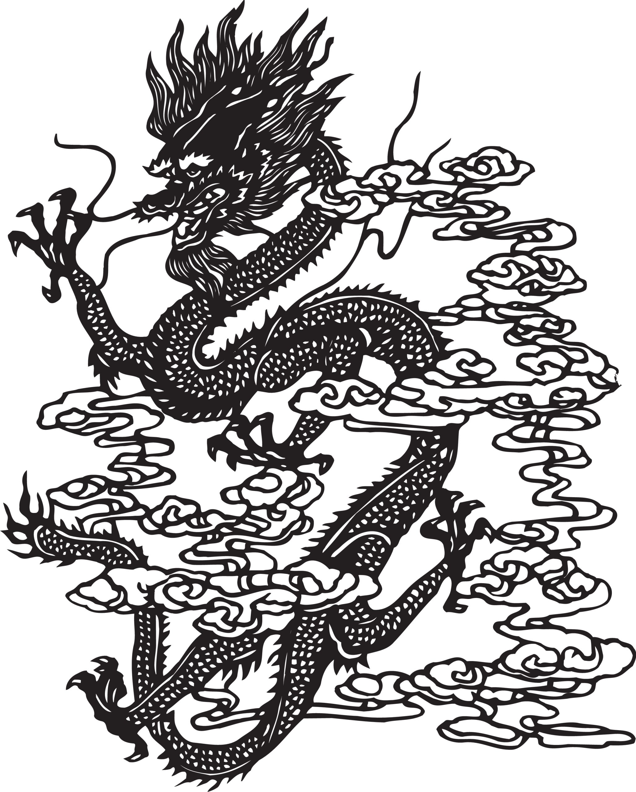 Traditional Chinese Dragon Silhouette with Clouds