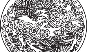 Traditional Chinese Phoenix Design with Clouds and Flames
