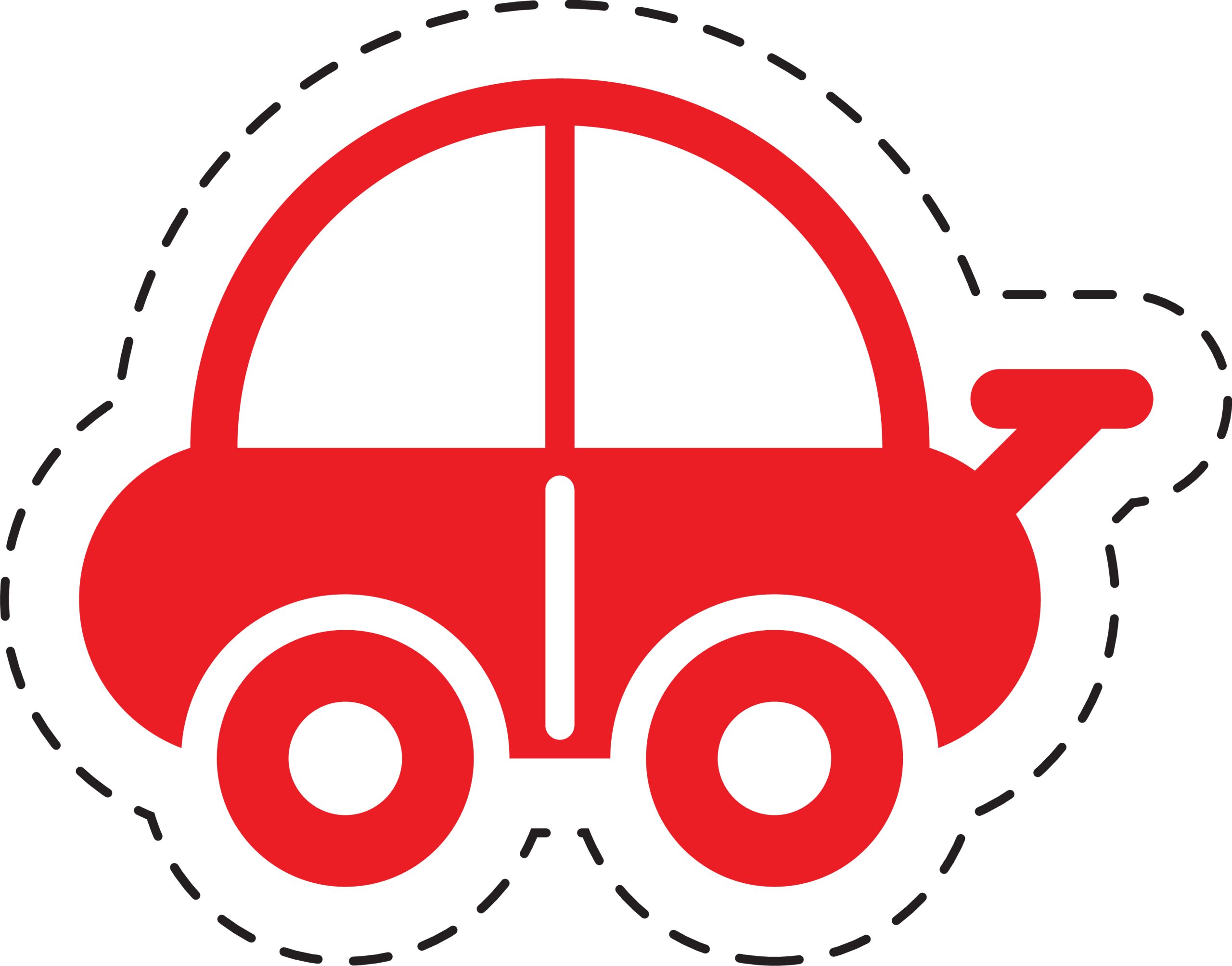 Red cartoon car sticker, simple icon, isolated on white background