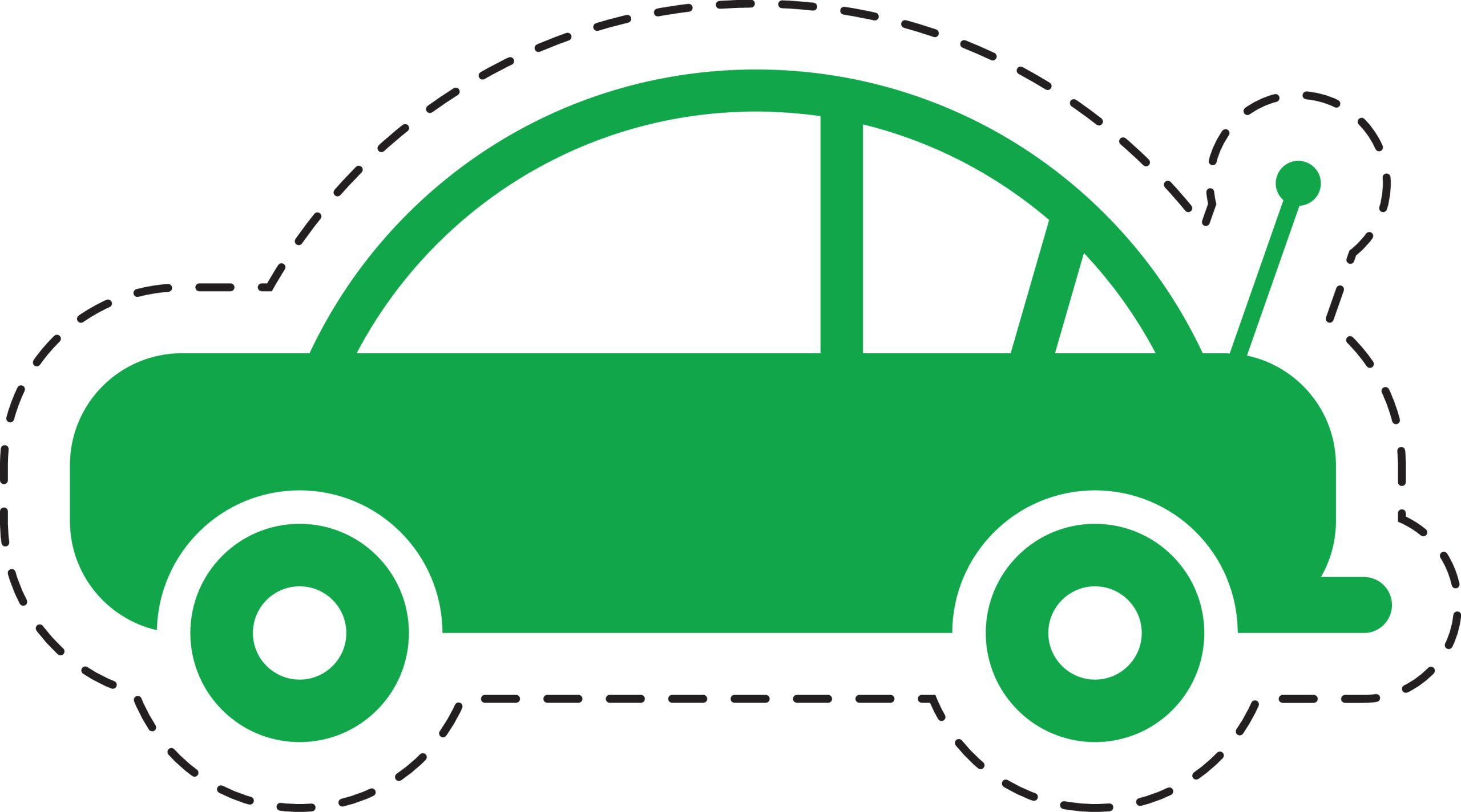 Green Car Icon with Dashed Cutout Border, Simple Vector Design