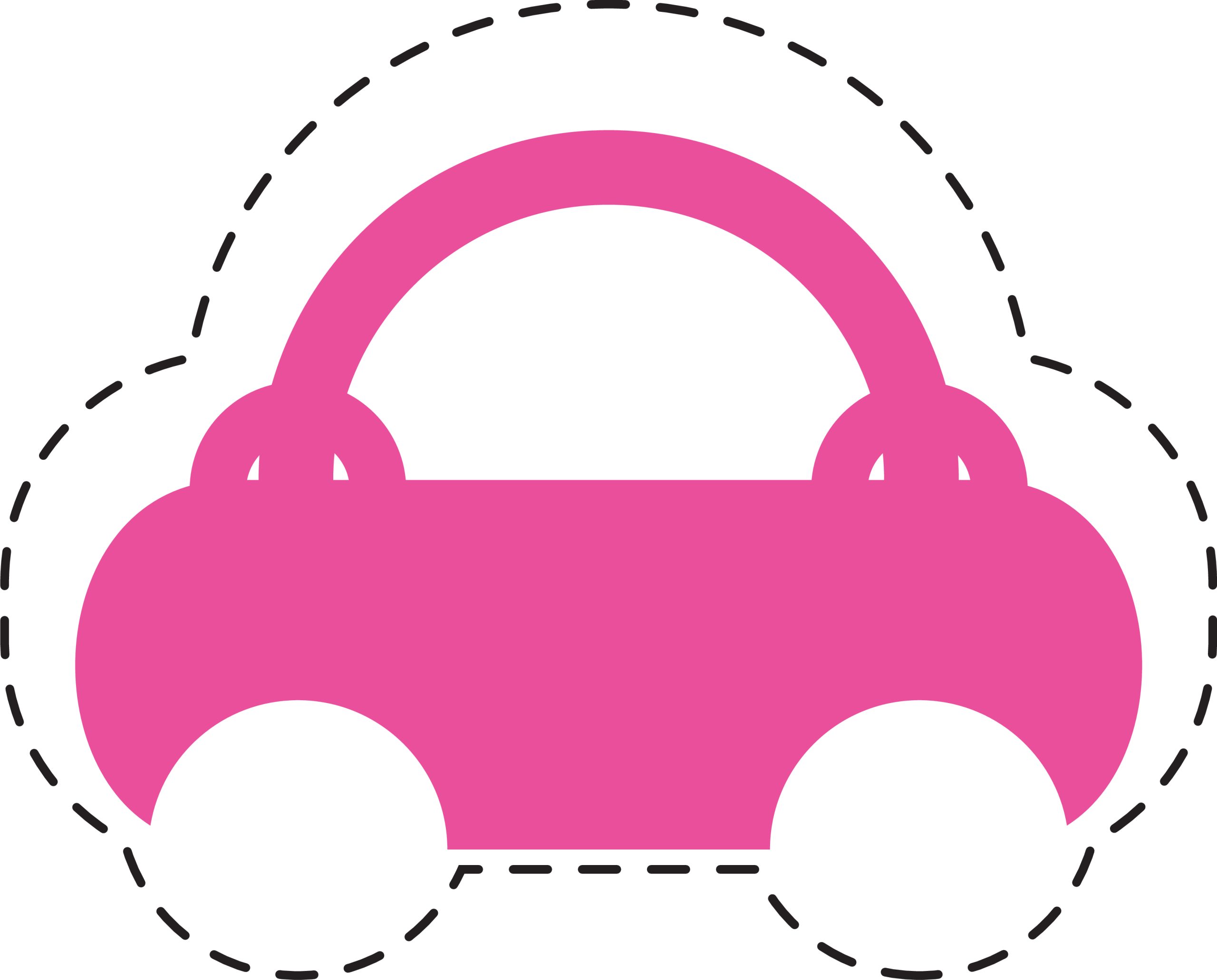 Pink toy car icon with dotted outline, simple cartoon style, isolated on white 1 Pink toy car icon with dotted outline, simple cartoon style, isolated on white
