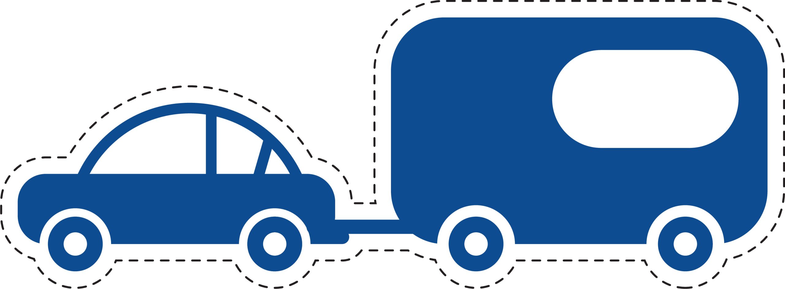 Blue Car Towing a Caravan Icon on White Background