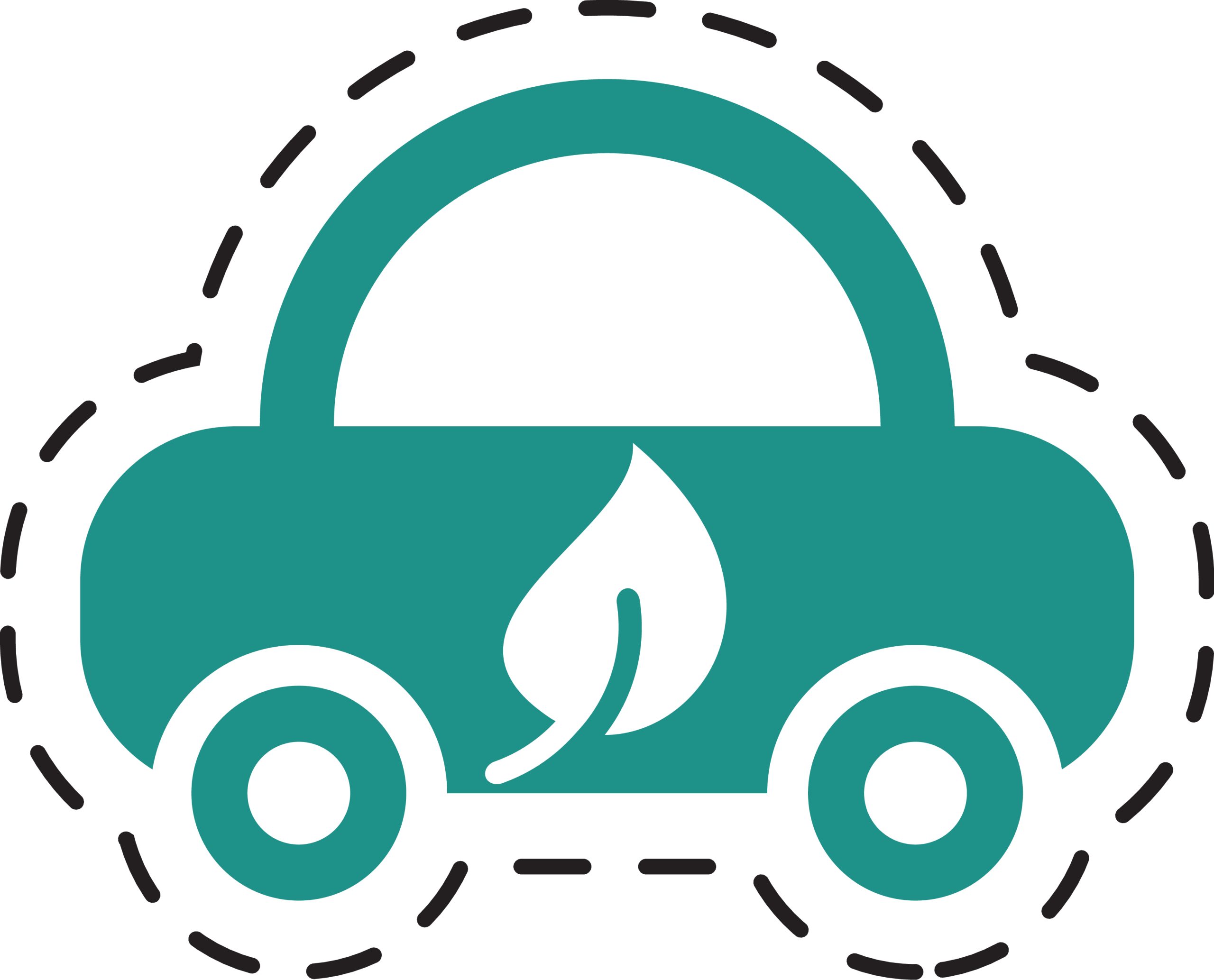 Eco Car Icon - Green Vehicle with Leaf Symbol, Sustainable Transport