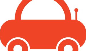 Simple Red Toy Car Icon on White Background