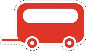 Red Caravan Icon with Dashed Border, Simple Vector Illustration