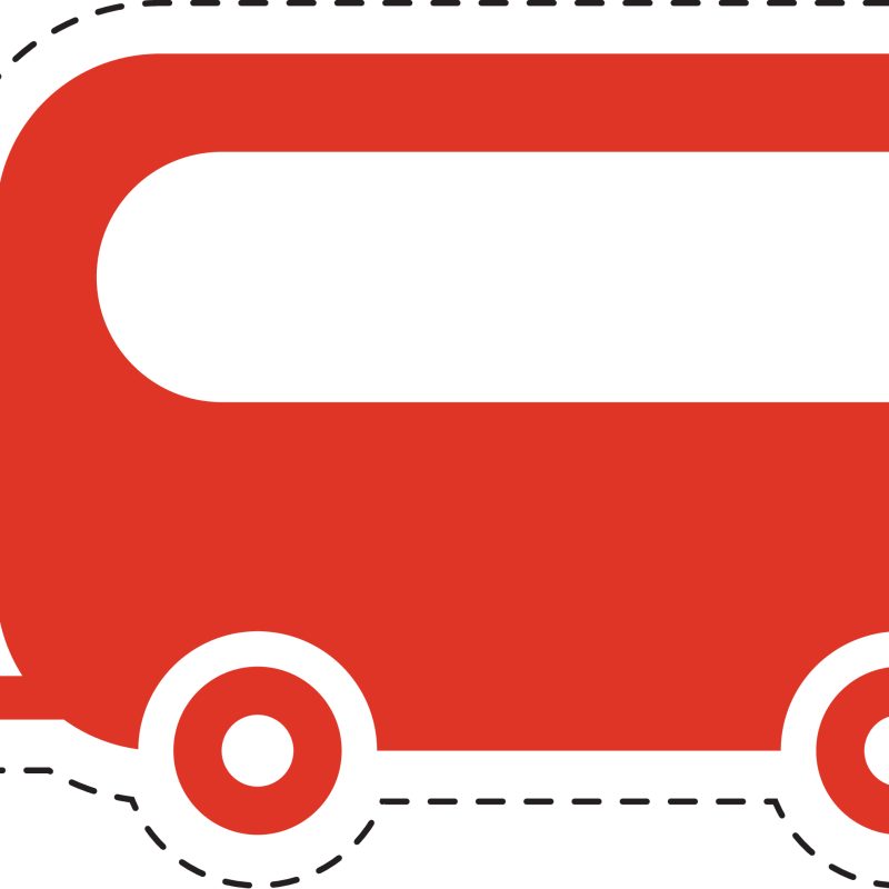 Red Caravan Icon with Dashed Border, Simple Vector Illustration