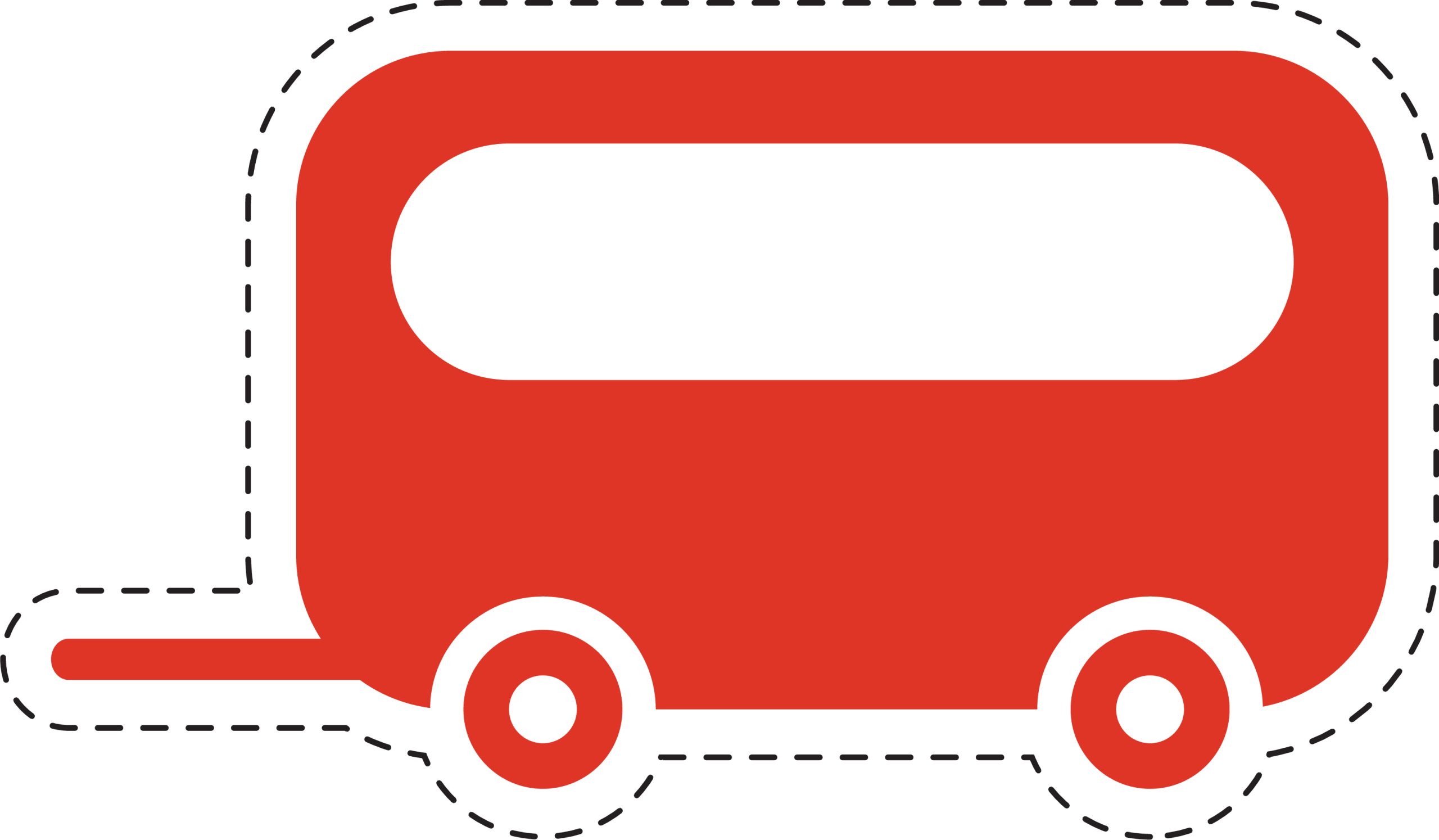 Red Caravan Icon with Dashed Border, Simple Vector Illustration