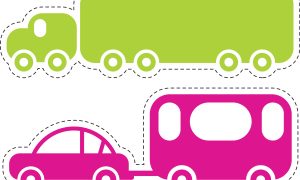 Cartoon Truck and Car with Trailer, Transportation Vector Art