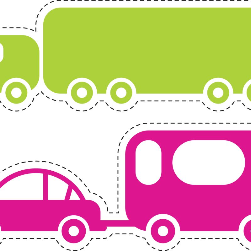 Cartoon Truck and Car with Trailer, Transportation Vector Art