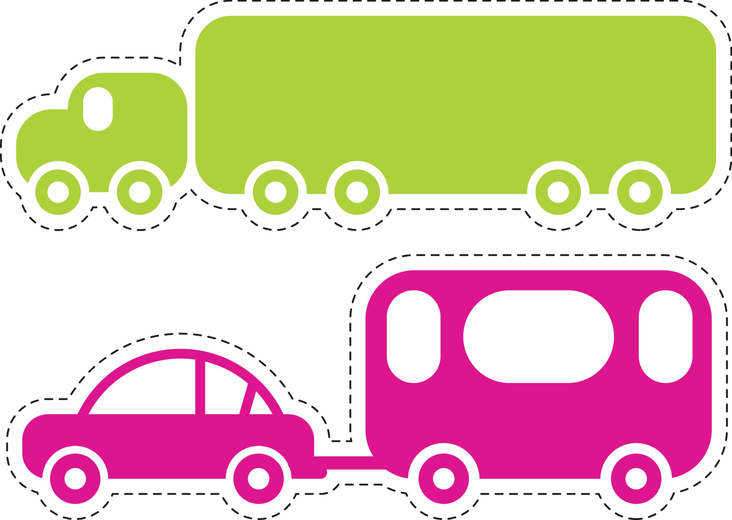 Cartoon Truck and Car with Trailer, Transportation Vector Art 1 Cartoon Truck and Car with Trailer, Transportation Vector Art