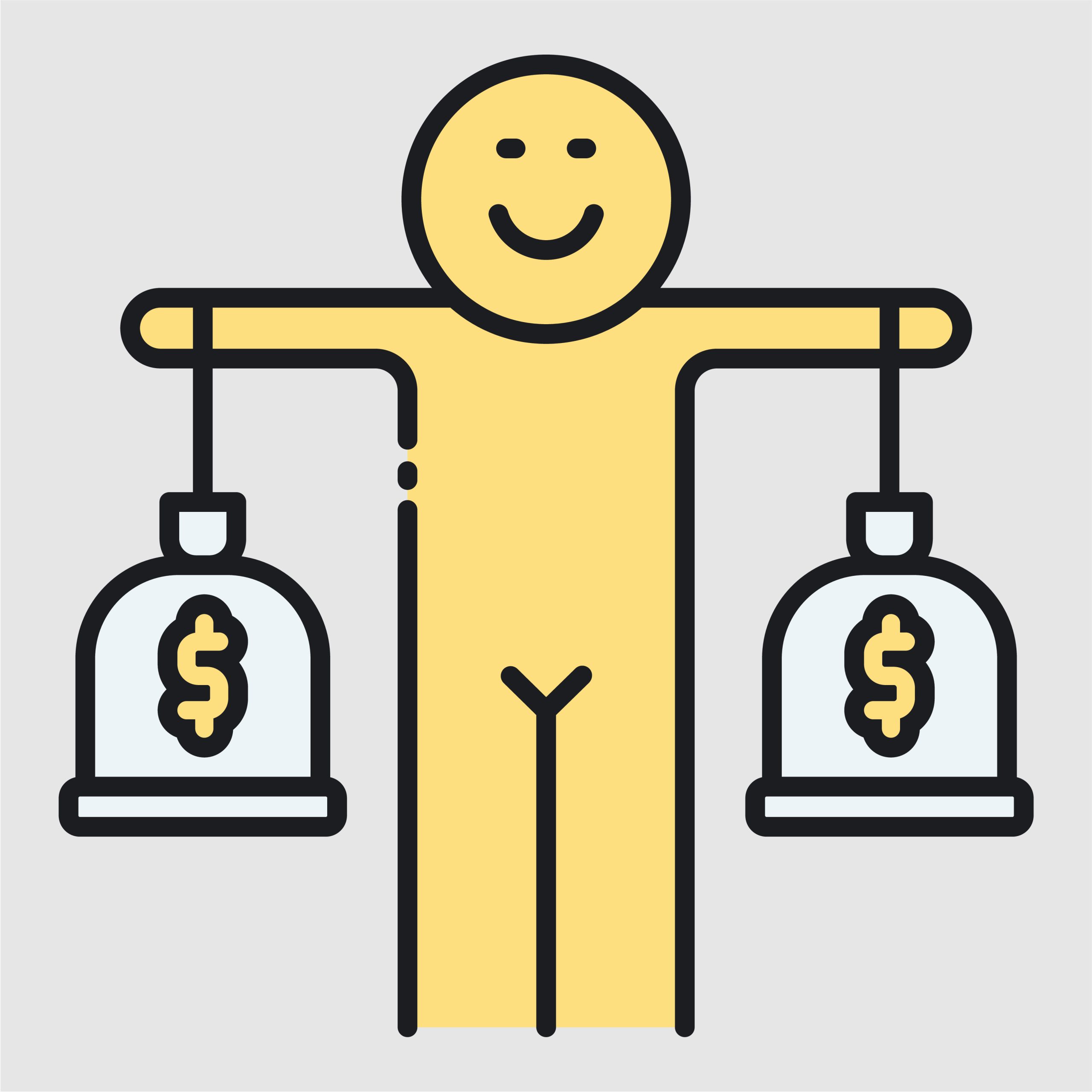 Happy Person Balancing Money Bags on Scales, Financial Equality Concept 1 Budget Balance icon