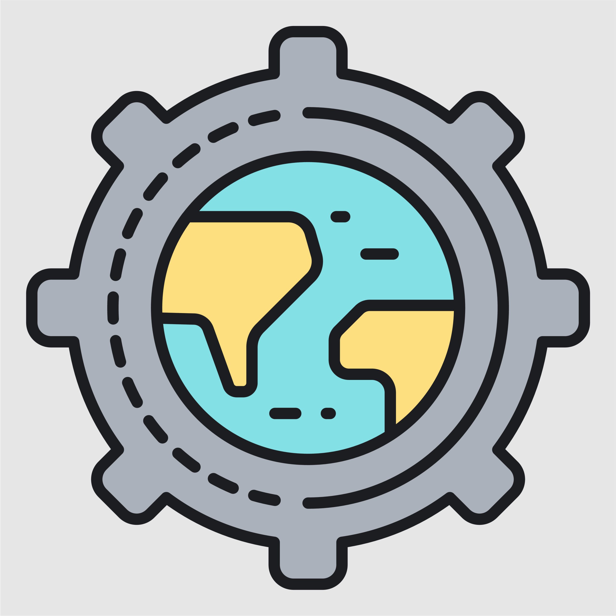 Global Industry and Technology Gear Icon with Earth 1 Global Progress icon