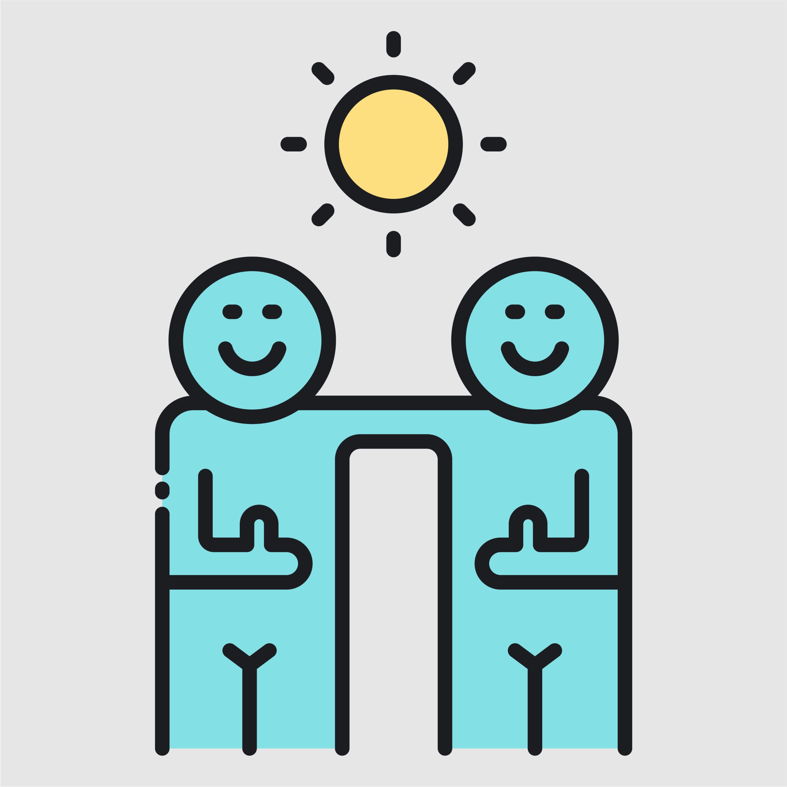 Two people smiling under the sun, friendship and happiness concept 1 Partnership icon